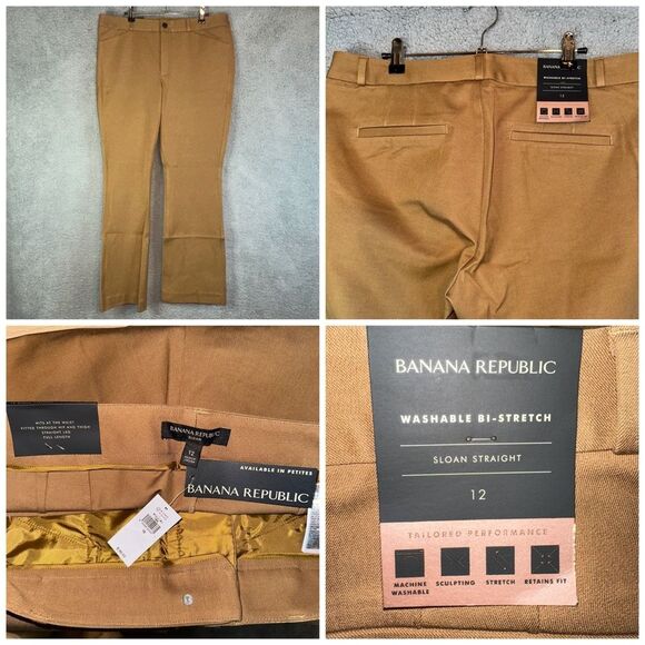 Banana Republic Pants - Banana Republic Pants Women's 12 Tan Sloan Straight Camel High Waist BI-Stretch